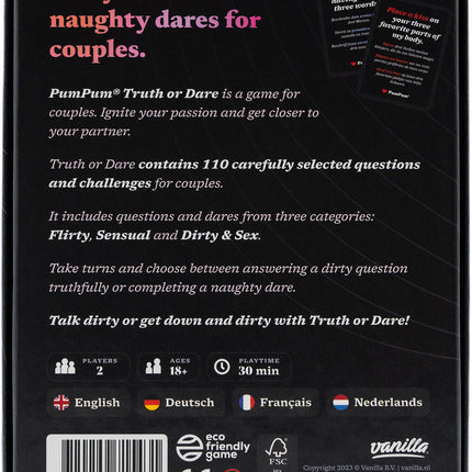 PumPum® Truth or Dare – Erotische Editie met 110 kaarten – Nederlands en Engels Kaartspel